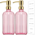 GMISUN Pink Soap Dispenser Bathroom, 2 Pack Kitchen Hand and Dish Soap Dispensers Set, 17 Fl Oz Pink Glass Soap Dispenser with Gold Pump, Refillable Modern Farmhouse Liquid Soap Pump Bottles - color: Pink Bottle + Golden Pump