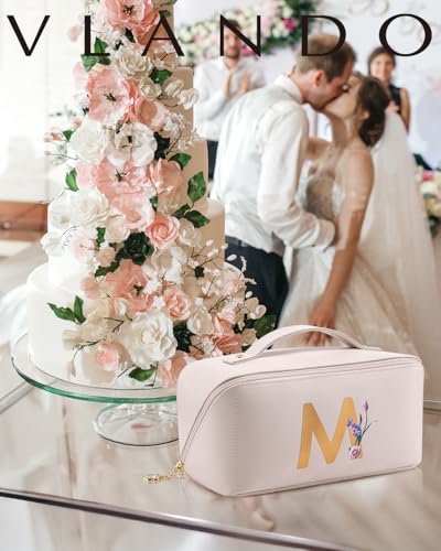 VLANDO Gifts for Women, Initial Makeup Bag,Travel Makeup Bag,Teacher Appreciation Gifts Birthday Gifts Bridesmaid Gifts Bride Wedding Gifts Graduation Gifts Valentine's Day Gift(Letter M) - color: 14.White-M