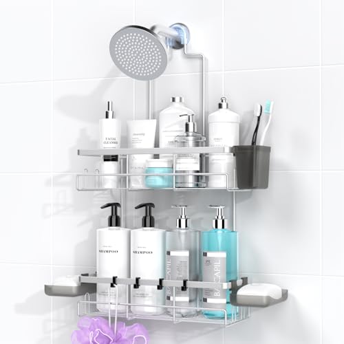 AKTECKE Shower Caddy Hanging Bathroom Organizer: Rustproof Shower Shelf for Inside Shower - No Drilling Shower Racks Over Showerhead - Bath Shelves Rack for Shampoo Soap Chrome - color: Chrome