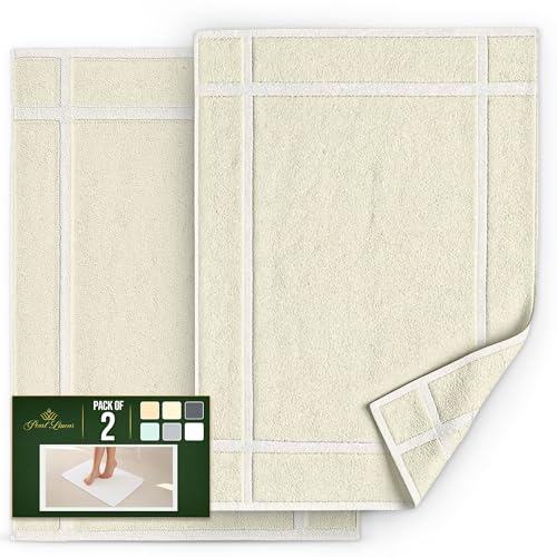 Pearl Linens Pack of 2 100% Cotton Bathmat 20x30 inches, Soft & Absorbent Quick Dry Bathroom Mat Set, Not Bathroom Rugs, After Shower Mat, Bath Tubmat, 687 GSM, Machine Washable, Ivory - color: Ivory, size: 20x30 - Set of 2