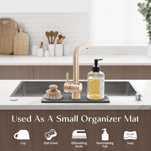 eormoe Diatomite Kitchen Faucet Mat - 14Inch Water Absorbing Stone Tray for Sink, Stone Fast-Drying Faucet Mat for Kitchen Counter Sink Accessories (Dark Grey, 14'' x 3.9'') - color: Dark Gray, size: 14" x 3.9"