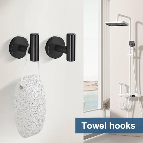5 Pieces Matte Black Bathroom Hardware Accessories Set, Bathroom 23.6 Inch Towel Bar Set Stainless Steel Toilet Paper Holder Round Towel Racks for Bathroom Wall Mounted - color: Matte Black, size: 5 Pieces A
