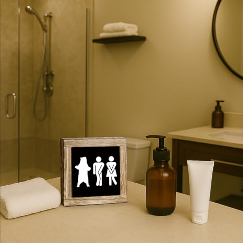 Bathroom Decor Sign, Rustic Bathroom Wooden Tabletop Decor, Freestanding Decoration for Toilet Restroom, Funny Toilet Signs, Humorous Restroom Wooden Box Sign 5.9×5.9 inch - color: color24