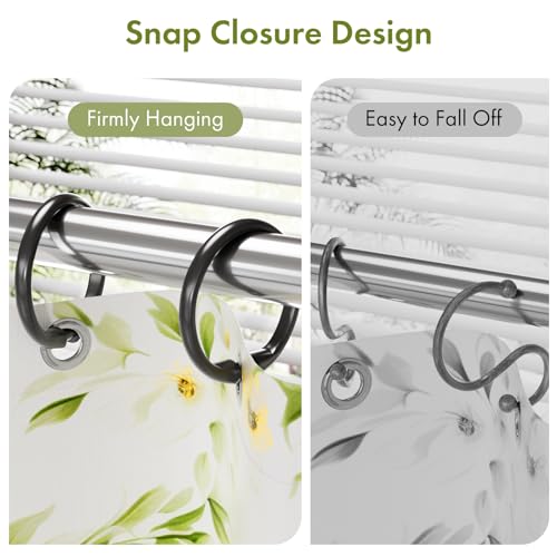 Amazer Shower Curtain Hooks Rings, 24 Pcs Black Shower Curtain Hooks, O Shape Shower Curtain Rings, Easy to Snap Closure Plastic Shower Hooks for Shower Curtain and Liner Bathroom - color: Black, size: 24 Pack