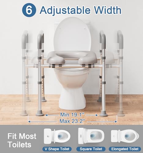 soundfuse Heavy Duty Raised Toilet Seat with Handles for Senior, 400 lbs | Adjustable Height & Width, Aluminum Reinforced Frame, Padded Seat, Handicap Elevated Toilet Seat Riser, Fit Most Toilets