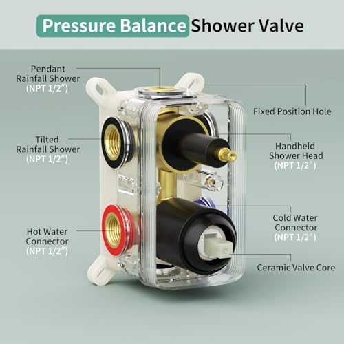 Shower Faucet Set Shower System - SR SUN RISE Matte Black Shower Trim Kit with Dual Shower Head, 10'' Ceiling Rainfall 6'' Wall Mount with Handheld Shower for Couples, Complete 6 Diverter Valve - color: Black, size: 10 Inch