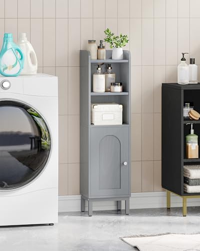 Hzuaneri Bathroom Storage Cabinet, Small Corner Floor Cabinet with Door and Shelves, Narrow Toilet Paper Holder, Bathroom Organizer with Adjustable Shelf, for Small Spaces, Gray BC38221GR - color: Grey, size: 7.9"D x 9.8"W x 35.4"H
