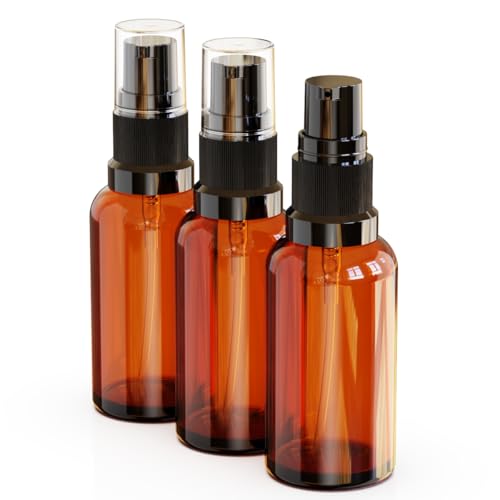 12Pack 1oz Amber Glass Pump Bottles, 30ml with Black Pump, Empty Refillable Travel Small Container For Lotion Cream Essentil Oil Shampoo (1oz) - size: 1oz Amber Glass