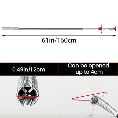 61 Inch Flexible Claw Drain Snake, Drain Clog Remover for Kitchen Bathroom Tub Toilet & Sewer Drain Cleaning - style: 61 IN