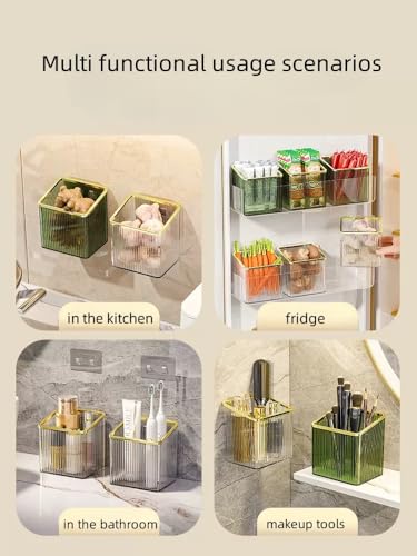 Wall Mounted Toothbrush Holder Adhesive Hanging Wall Organizer Cup Holder for Tooth Brush,Electric Toothbrush,Toothpaste,Razor,Makeup Brush,Cosmetic,Hair Brush,Pen,Set of 2 - color: Silver Gold Rim