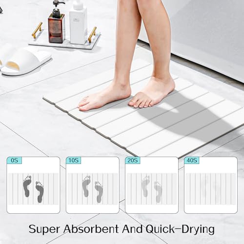 Cuckan Foldable Stone Bath Mats for Bathroom Super Absorbent Diatomaceous Earth Bath Mat Quick Dry Bath Rug Drying Mats with Non Slip Shower Rug Tub Shower Mat - color: White, size: Rug 15x24" + 14x18" Non-slip Mat