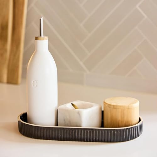 Preston Lane Signature Ceramic Tray – Handmade in Portugal with Fluted Edges & Hand-Painted Trim – Decorative Organizer or Home Accent, Large, Ink 12.3 x 6 x 1.3 - color: Ink, size: 12.3" x 6" x 1.3"