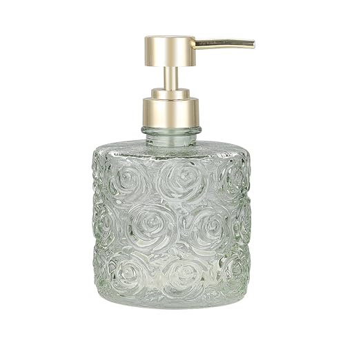 Marcella Glass Soap Dispenser with Soap Pump, Refillable 14 Ounce Capacity, Floral Design Rose Patterns, Heavy Weight Thick Glass for Bathroom, Premium Kitchen Soap Dispenser Reseda Sage - color: Reseda Sage