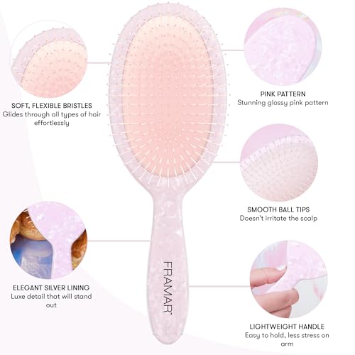 FRAMAR Iridescent Wet Hair Brush Detangler – Detangle Brush For Curly Hair, Hair Detangler Brush For Kids, Holographic Girls Hair Brush, Pink Hairbrush For Women – Removes Knots Without Pulling - color: Iridescent