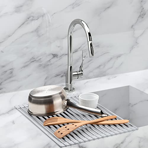 HIC Kitchen Silicone Over-Sink Roll-Up Dish Drying Rack, Reinforced Heat Safe Silicone, 17.25 x 13-Inches - style: Over-Sink Dish Rack