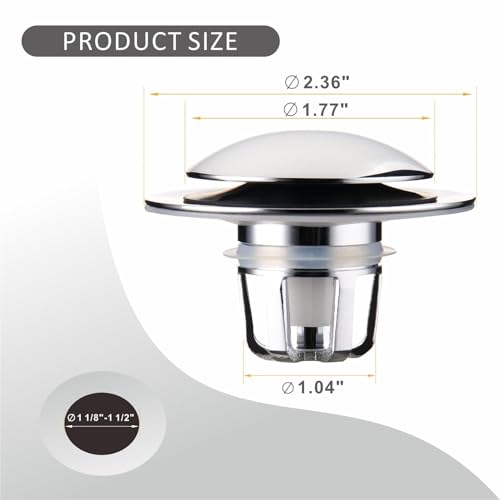 Chrome Bathroom Sink Drain Stopper, Wellup Universal 2-in-1 Sink Stopper Bathroom Drain for 1 1/8"-1 1/2" Sink Drain Hole, Pop up Sink Stopper with Anti-Clogging Strainer, Chrome Plated - color: Chrome Plated