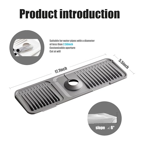 STARGAZ Silicone Faucet Mat for Kitchen Sink,Faucet Draining Mat,Sink Back Splash Guard,Kitchen Rubber Mat,Bathroom Sink Faucet Mat,Soap Dish,Silicone Sink Protector(Grey,17.7”×5.5”) - color: Gray, size: 17.7”×5.5”