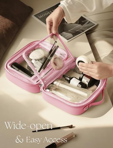 Clear Cosmetic Bag Double Layer Travel Toiletry Bag Clear Makeup Bag Case with 4 Compartments, Transparent Travel Bag for Toiletries, Large Toiletry Bag for Women Cosmetic Case (Pink, Large) - color: Pink, size: Large