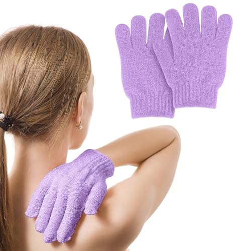 Exfoliating Glove 2PCS Use Quality Loofah Sponge Exfoliating Body Scrubber Deep Cleansing Removes Dead Skin for Both Women and Men (Purple Red) - color: A8-purple Red