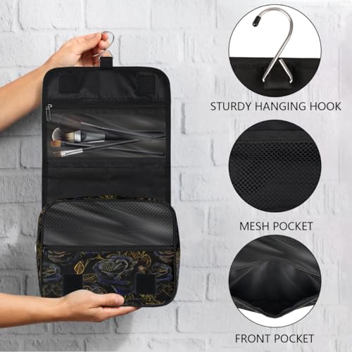 Travel Hanging Toiletry Bag for Women Girl Kinds Of Golden Blue Rose Cosmetic Bag Waterproof Makeup Organizer for Accessories, Shampoo, Full Sized Container, Toiletries for Bathroom Shower - color: B 01