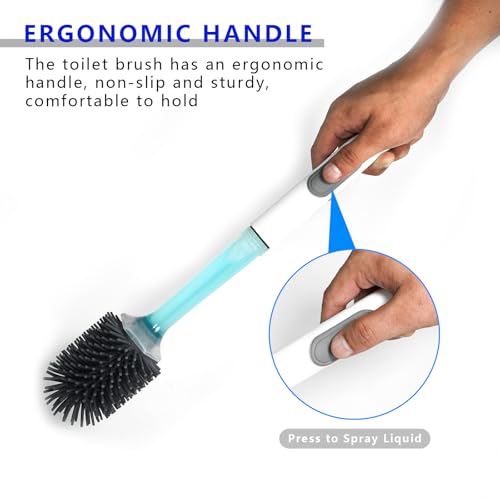 REDANT Toilet Brush and Holder Set, Silicone Toilet Bowl Brush/Cleaner Scrubber, Reusable Bathroom Cleaning Supplies with Cleaners Dispenser, Drip-Proof, Apartment/rv Essentials, Grey, 1PCS
