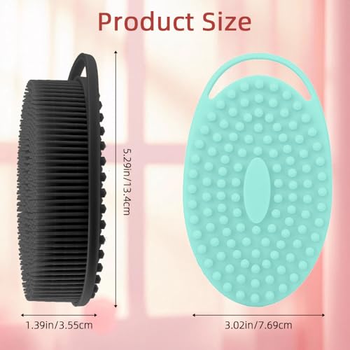 Silicone Body Scrubber 2 Pcs Silicone Loofah Exfoliating Body Scrubber for Men Women Soft Silicones Shower Scrubbers Double Sided Silicones Bath Bodys Brush for All Skin Lather Well, Black and Green - size: black+green