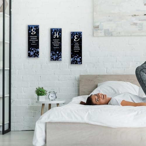ZONWUTHY 3 Pcs Blue Silver Wall Decor Diamond Bedroom Decor For Women With Religious Black And Blue Bathroom Accessories Office Sign for Home Kitchen Office Wall Decoration 12x4 Inches - color: Blue