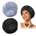 Reusable Shower Cap for Women, Large Waterproof Shower Bonnet Washable Elastic Band Bath Accessories Hair Hat for Long Hair, Braids(Black&Gray) | Washable Design, Wide Elastic Band, Large Fit, Holds Long Hair, Braids Friendly, Bath Accessories, Spa, Trave