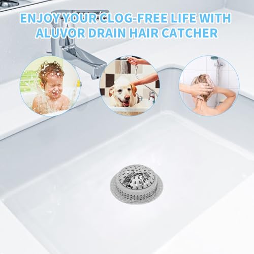 Aluvor Bathtub Drain Hair Catcher Shower Drain Cover Sink Drain Protector | Bathroom Sink & Bathtub Drain Strainer for Pop-Up & Regular Drains, Silver Grey - size: Tall Large-Silver Grey