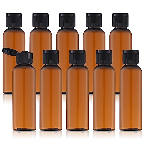 Tekson Travel Bottles Empty 2oz (10 PCS), Plastic Travel Size Cosmetic Container, TSA Amber Squeeze Bottle for Shampoo, Conditioner (Flip Cap) - color: amber