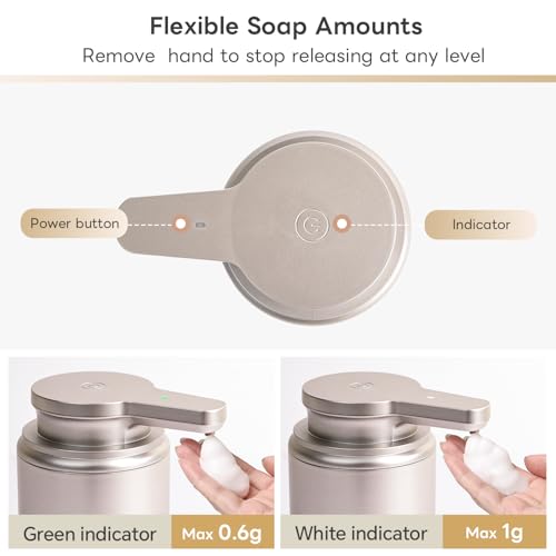 LAOPAO Automatic Soap Dispenser, Rechargeable Touchless Foaming Hand Soap Dispenser for Bathroom, Soap Pump for Kitchen, Water-Resistant, Xmas Gift 10oz, Light Silver, Plastic - color: Foam