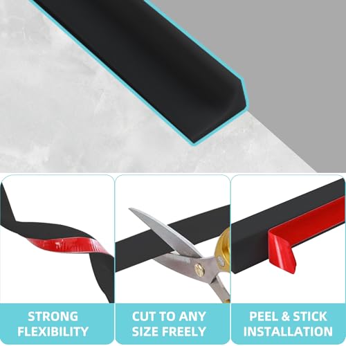 Shower Threshold Water Dam,Walk in Shower Water Guard, Shower Dam Water Barrier Bathroom Sink Splash for Dry And Wet Separation Caulk Seal Strip Edge Trim (39Inch, Black) - color: Black, style: 39Inch