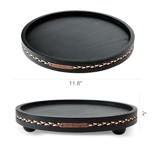 Farmhouse Decorative Round Tray, 11.81 Inch, Versatile Centerpiece Tray for Coffee Table Kitchen Living Room Bathroom, Home Decor Accent Black with Stripes - color: Black With Stripes
