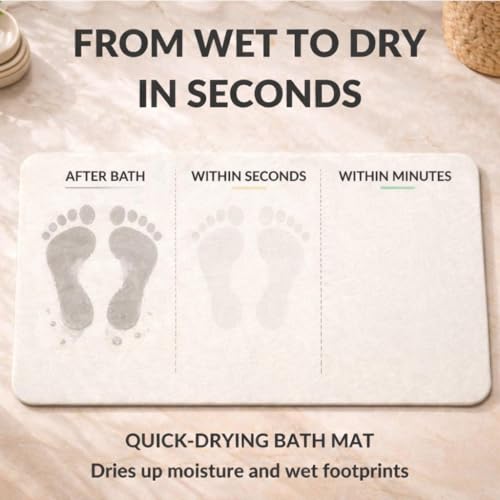 Stone Bath Mat – Diatomaceous Earth Quick Drying Non-Slip Bathroom Mat – Absorbent Diatomite Shower Mat, Durable & Easy to Clean, Modern, 23.6" x 15.3" (2 Pack White - Linea) - color: White - Linea