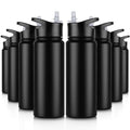 24 oz Insulated Water Bottle Bulk 8 Pack, Stainless Steel Sports Water Bottles with Straw Lid & Wide Mouth Lids, Double Walled Vacuum, Leak Proof, Black - color: Black, size: 24 Ounces-8