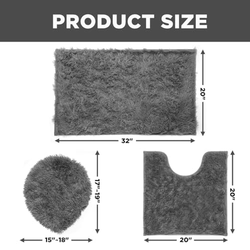 RUN HELIX Shaggy Bathroom Rugs Sets 3Piece Bath Mat for Bathrom Non-Slip Bathrom Mats Water Absorbent Bath Rug Floor Mats Soft Washable Shower Rug with U-Shaped Contour Rug Toilet Lid Cover Grey - color: Grey
