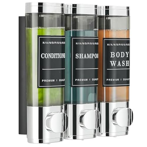 Shower Soap Dispenser Wall Mounted No Drill Shampoo Dispenser for Shower Wall Shampoo and Conditioner Dispenser Bathroom Hotel 3 * 300ml Chrome 1 - color: Chrome