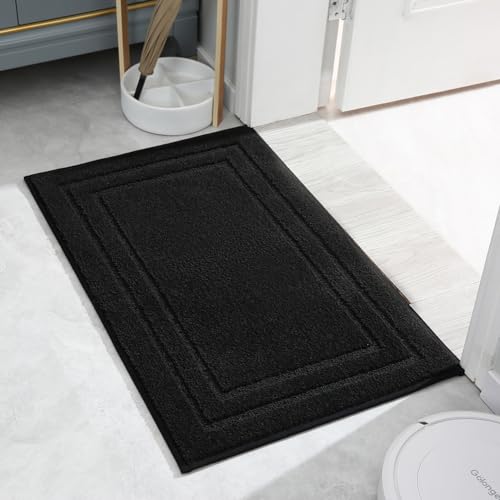 Black Bathroom Rugs Sets 2 Piece, Extra Soft and Absorbent, Non Slip Thick Bath Mats, Machine Washable Bath Mat Set for Bathroom (20" x 32" Plus 16" x 24", Black) - color: Black