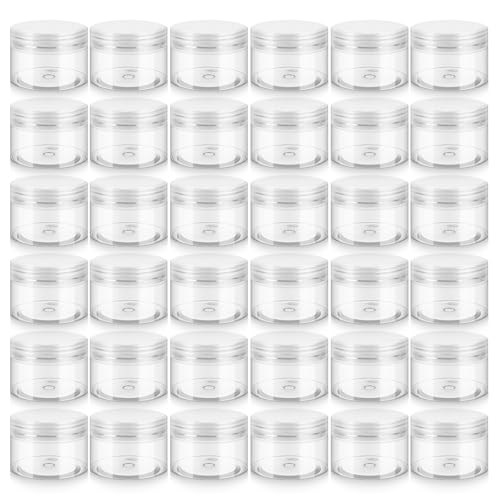 Loretoy 36 Pack 1 OZ Plastic Jars with Lids, BPA Free, Reusable, Refillable Transparent Cosmetic Containers for Bath Salts, Cosmetics, Powders, Beauty Product and Small Accessories, White - color: White, size: 1 Ounce