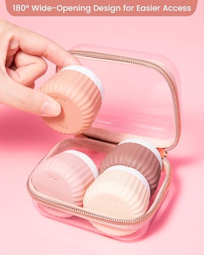 Mrsdry Travel Containers for Toiletries 4 Pack, Clear Hard Zipper Case, TSA Approved Travel Size Toiletries, With Clear Bag Leak Proof Silicone Jars, Creams Jars Carrying Small Items - color: Red Soil-Clear Hard Zipper Case, size: 1 oz