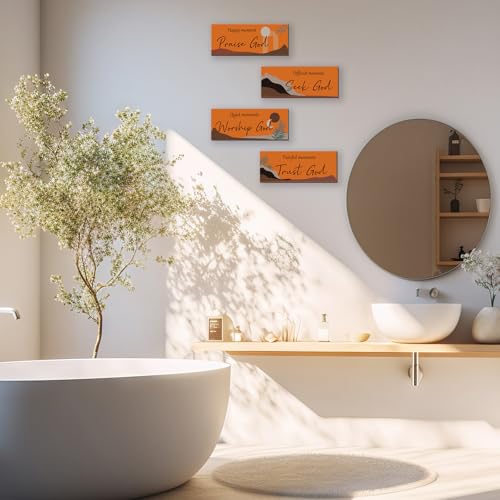 ONIZHITY 4 Pcs Orange Boho Wall Art Bible Verse Inspirational Bohemian Wall Decor Rustic Christian Sign for Home Bathroom Office Bedroom Living Room (10x4) - color: Orange Boho