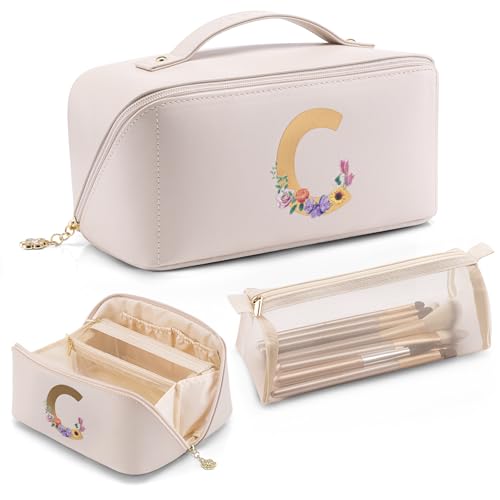 VLANDO Bridal Shower Gifts,Initial Makeup Bags,Gifts for Women Birthday Gifts for Women Girls Personalized Gifts for Wife Thanks Gift(Letter C) - color: 14.White-C