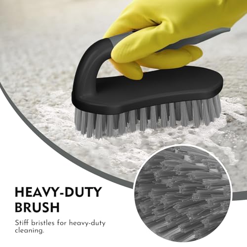 SetSail Scrub Brush, Heavy-Duty Scrub Brushes for Cleaning with Stiff Bristles Cleaning Brush for Shower, Bathroom, Carpet, Kitchen and Bathtub Scrubber - 2 Pack（Black Grey） - color: Black Grey