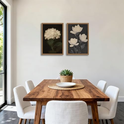 2Pcs Framed Wall Art Vintage White Hydrangea Oil Painting Canvas Prints Posters Pictures Wall Decor Aesthetic for Bedroom Bathroom Kitchen Shelves Office Decor 12x16 Inch Ready to Hang - color: Hydrangea, size: 12x16 inches