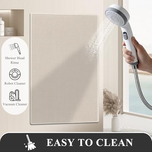 SHACOS Bath Mat Set of 2, Ultra Thin Washable Bathroom Rugs, No Slip Rubber Bath Rugs for Bathroom, Quick Dry Absorbent Bathroom Mat for Shower Outside Floor Toilet Sink (17"x24"+17"x24") - color: Beige, size: 17"x24"+17"x24"