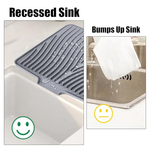 TIKNIK Silicone Dish Drying Mat for Kitchen Counter - Heat Resistant & Non-Slip Dish Drain Pad with Built-In Drain, Dishwasher Safe, Quick-Dry, Hangable & Roll-Up for Storage, Grey-1pcs, 20" x 15" - size: 20" x 15"