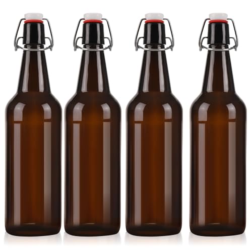 26 oz 4 Pack Amber Beer Bottles with Flip Caps with Swinging Top for Airtight Lids, Swing Top Glass Bottles for Home Brewing and Fermentation Kombucha, Vanilla Extract - size: 750ml