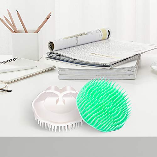 Aroveea Hair Scalp Brush Dandruff Cleaning Brush Shower Scalp Shampoo Brush Scalp Massager Pack of 4 (White and Green) - color: White and Green