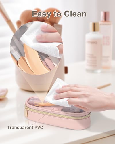Soimeat Clear Travel Makeup Brush Holder, Leather Makeup Brush Toiletry Bag, Portable Cosmetic Brush Case, Transparent Waterproof Makeup Brush Storage Bag, Pink - color: Pink, size: Small