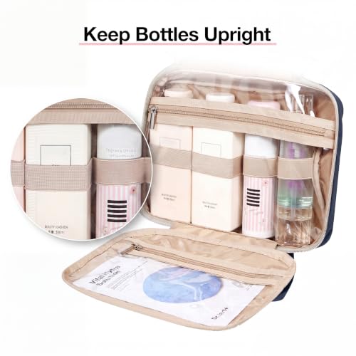BAGSMART Toiletry Bag Hanging Travel Makeup Organizer with TSA Approved Transparent Cosmetic Bag Makeup Bag for Full Sized Toiletries, Large-Navy - color: Navy, size: Large